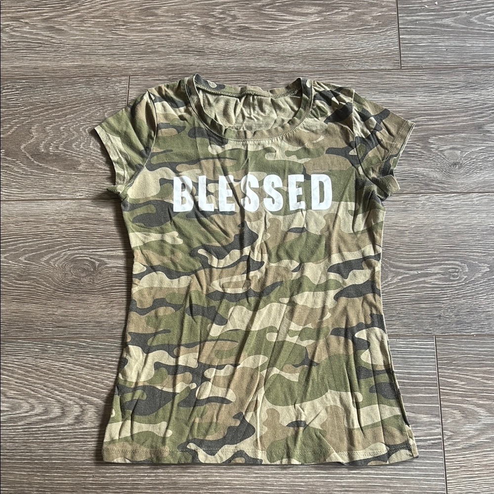Wound Up camo blessed tee
